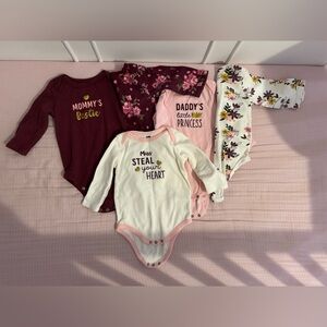 Hudson Baby Burgundy, Pink, and White Bodysuit Set
